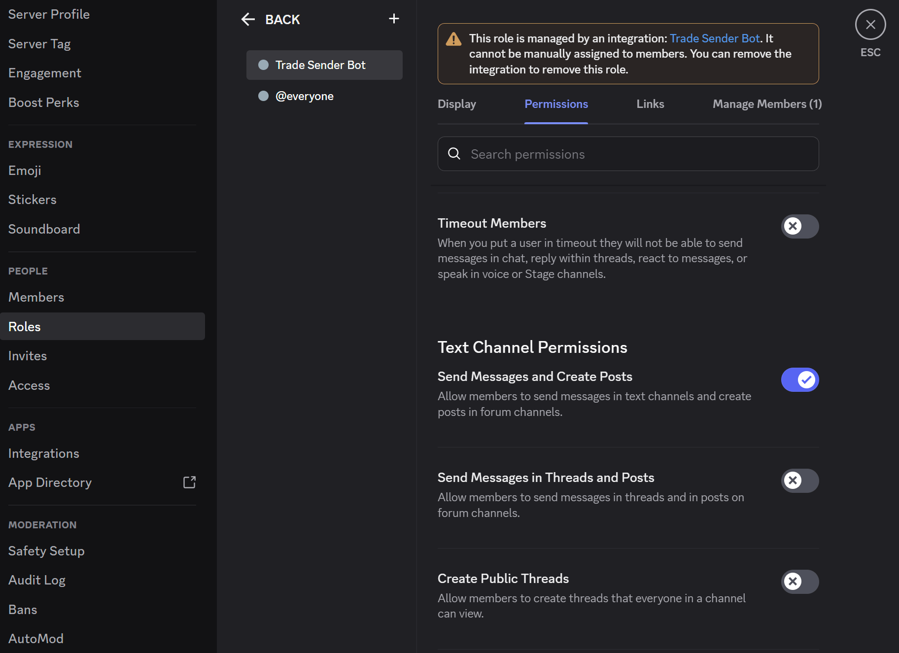 Trade Sender Bot Discord - Permissions