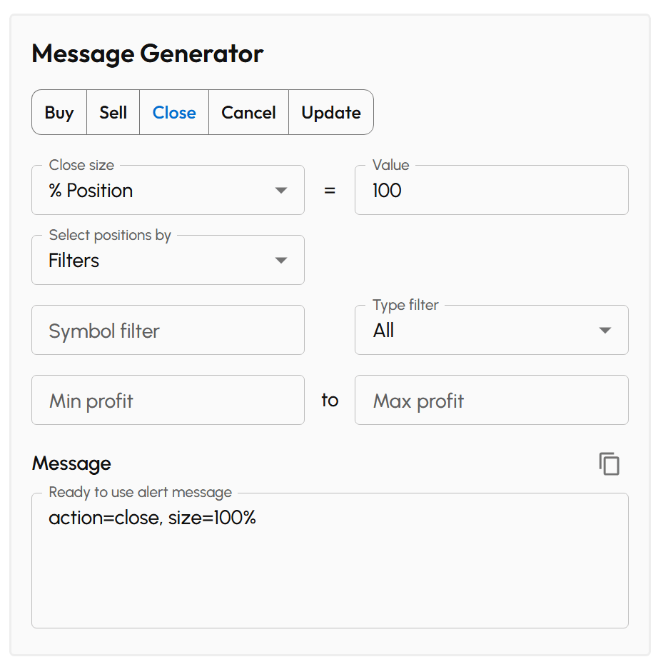 Message Generator Tool - Close action