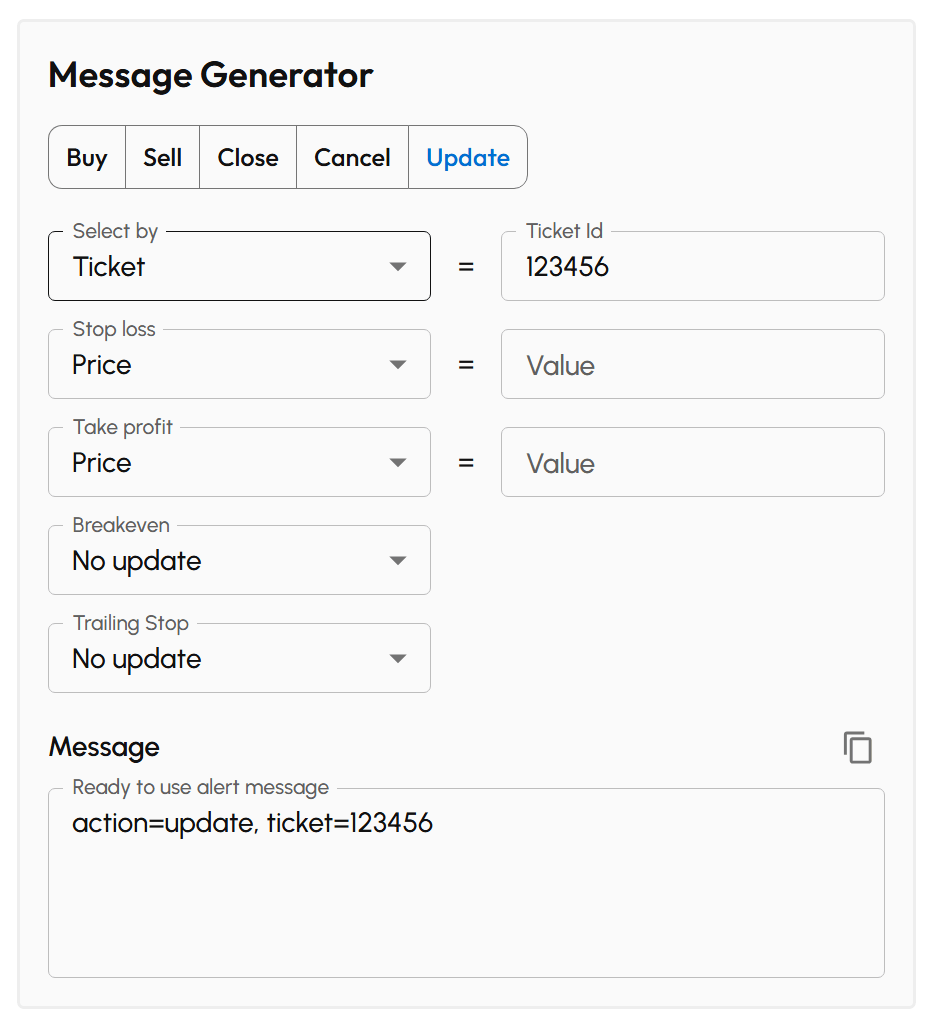 Message Generator Tool - Update action