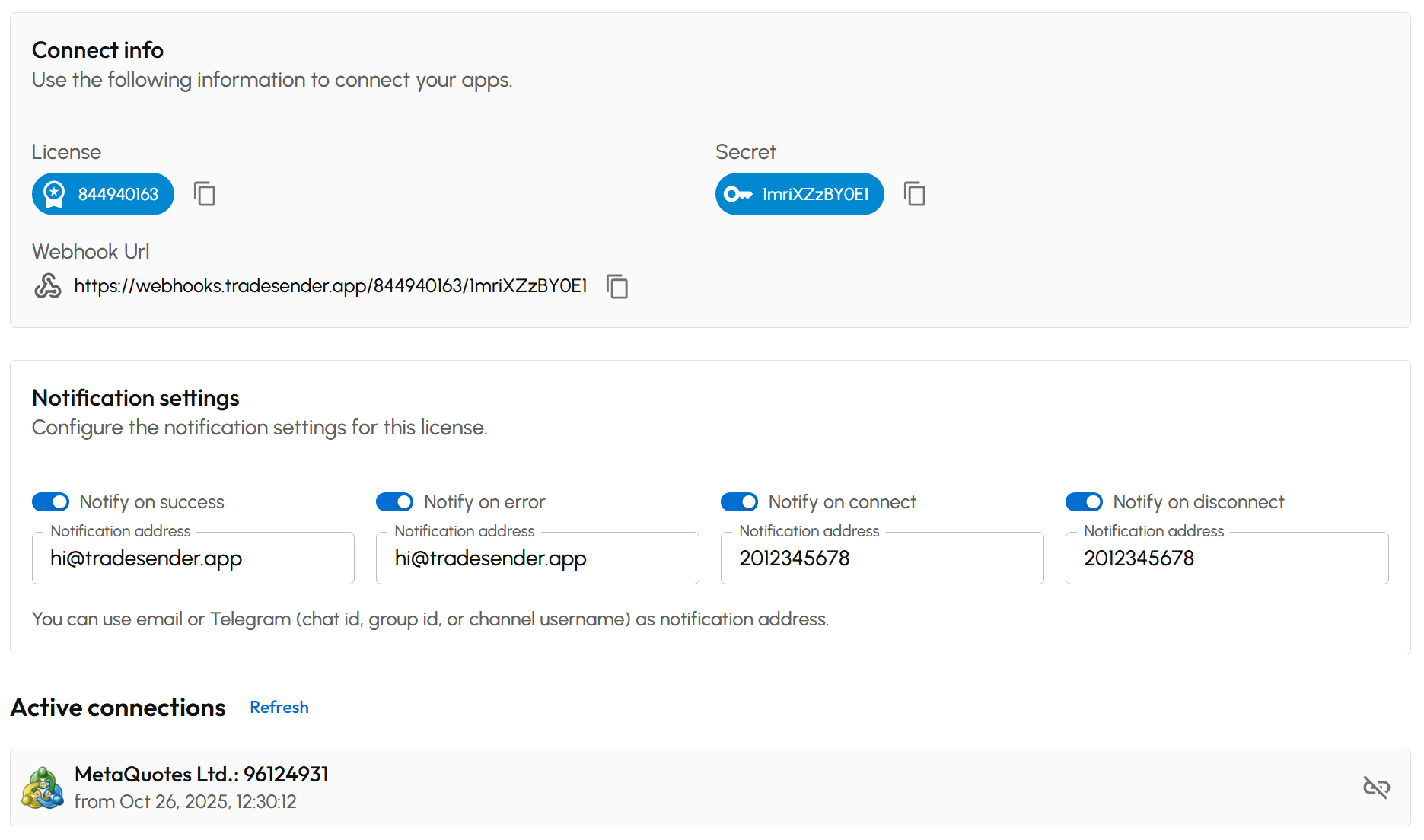 MetaTrader connection